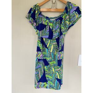 Trina Turk y2k retro mod abstract print sheath dress size m